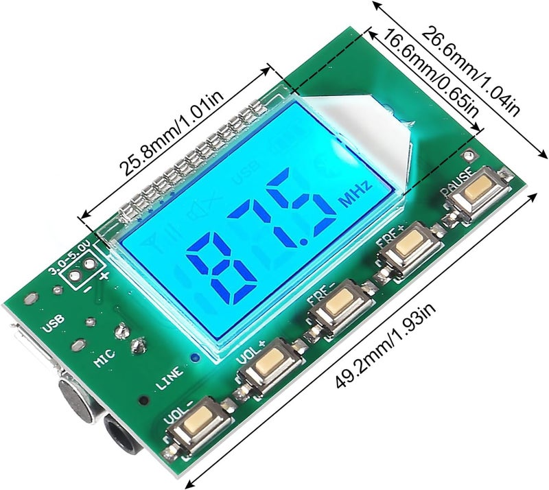 XIITIA 2pcs DC 3V-5V FM Transmitter Module Stereo FM Transmitter DSP PLL 87-108MHz Stereo Digital Wireless Microphone Board Multi-Function Frequency Modulation with LCD Display Line/USB/Mic Input - Image 3